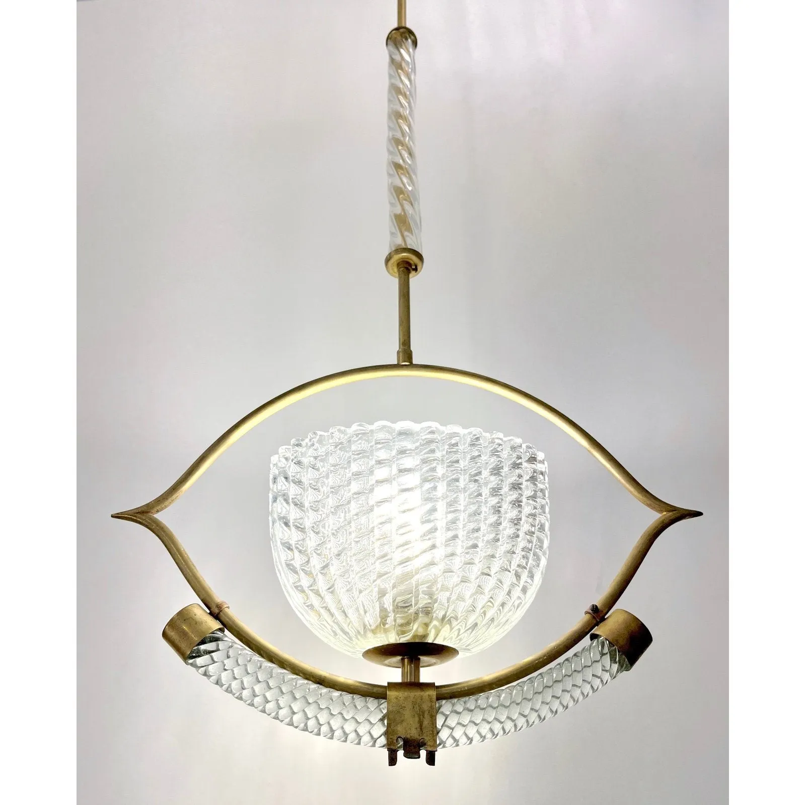 1940s, Antique Italian Art Deco Barovier Crystal Murano Glass Basket Chandelier