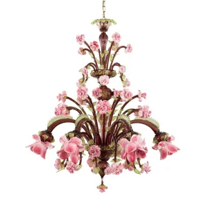 6 Light Amethyst Glass Chandelier with Floral Details