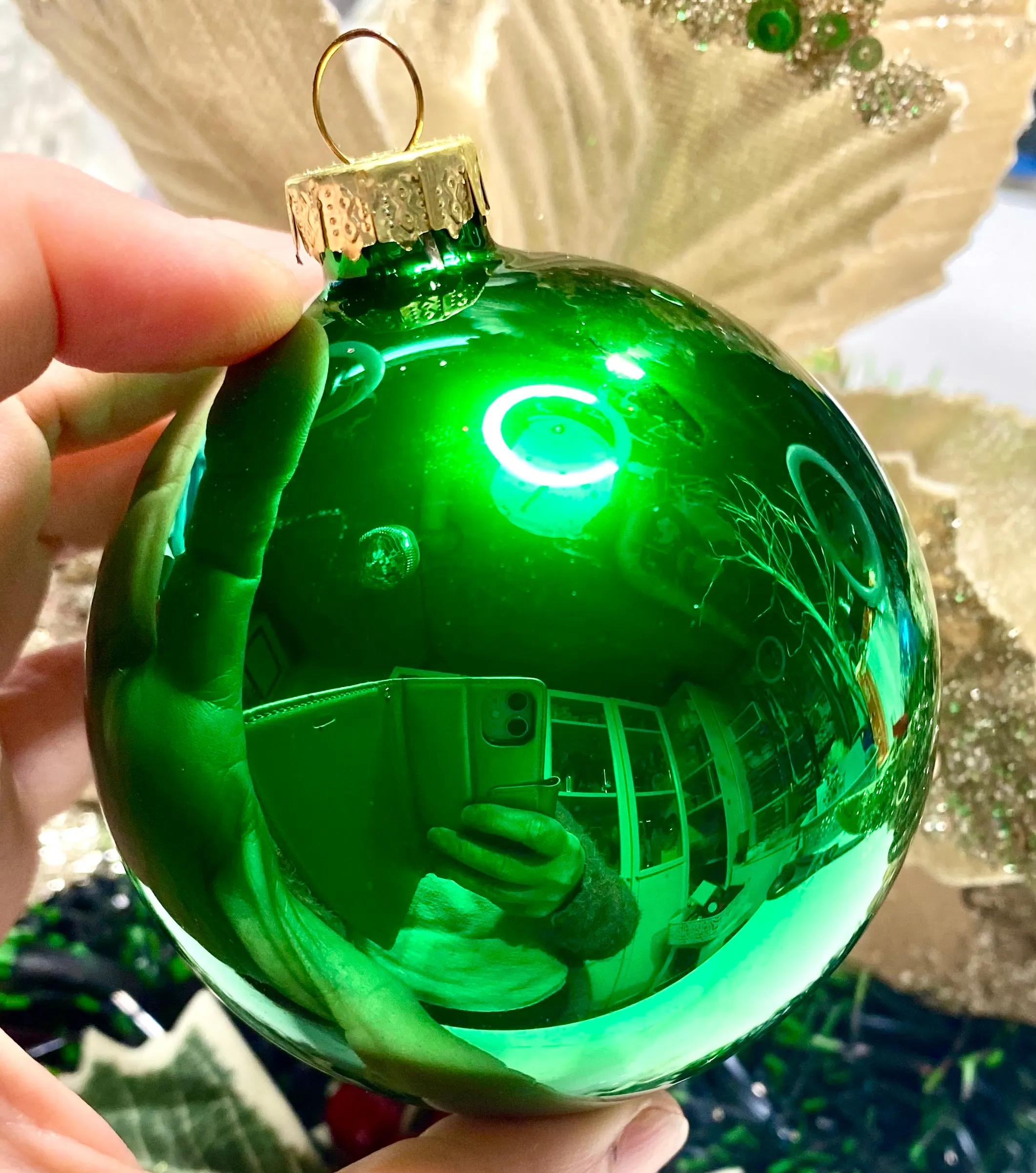 80mm Dark Green Shiny Glass Bauble