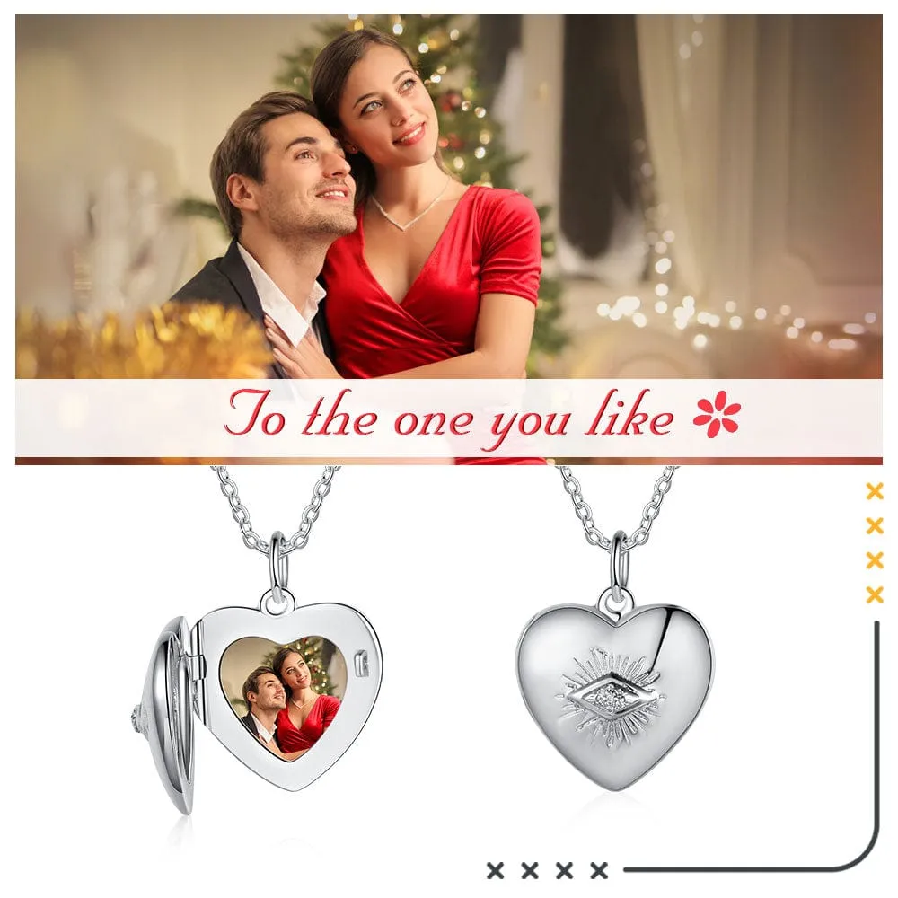 .925 Sterling Silver Personalized Heart Locket with Photo and engraving on the Front and 14K Gold plating