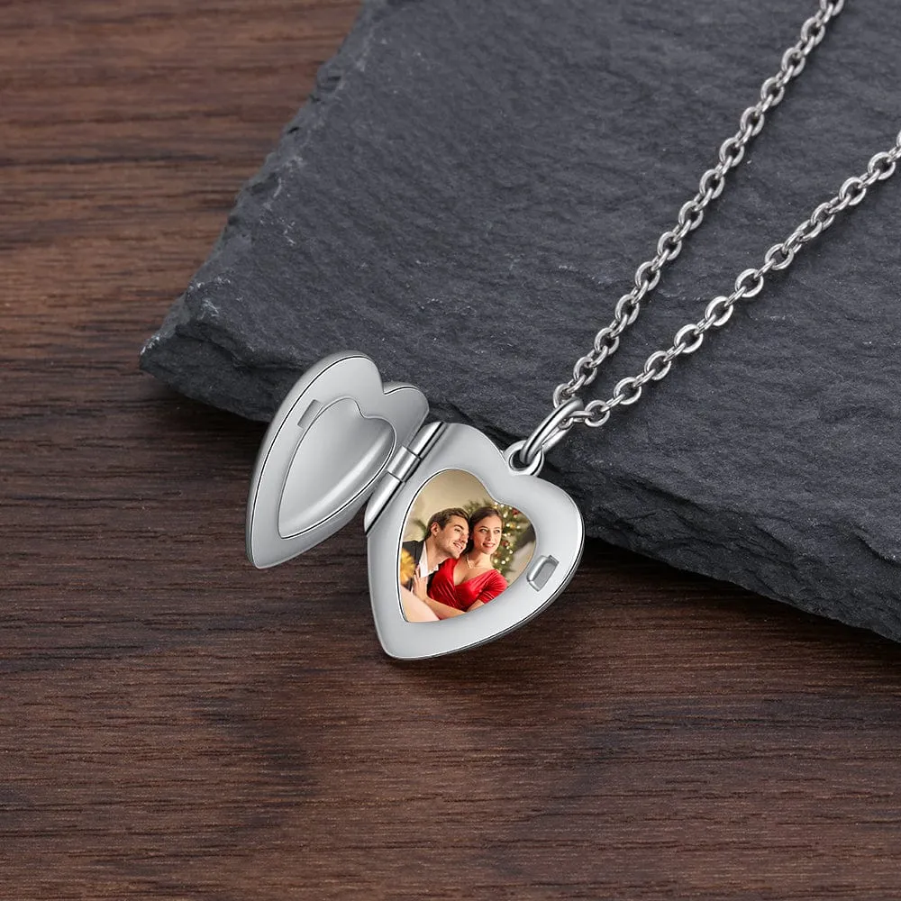 .925 Sterling Silver Personalized Heart Locket with Photo and engraving on the Front and 14K Gold plating