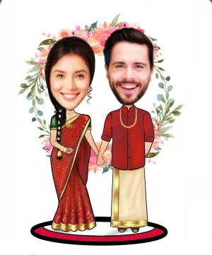 Adesh Anusaar™ Caricature Personalised Gifts for Couple Marriage Wedding Wodden (9 x 6.5) AD020