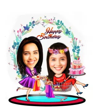 Adesh Anusaar™ Caricature Personalized Gifts for Best Friend Happy Birthday 2 Two Girl Wooden (9 x 6.5) AD140