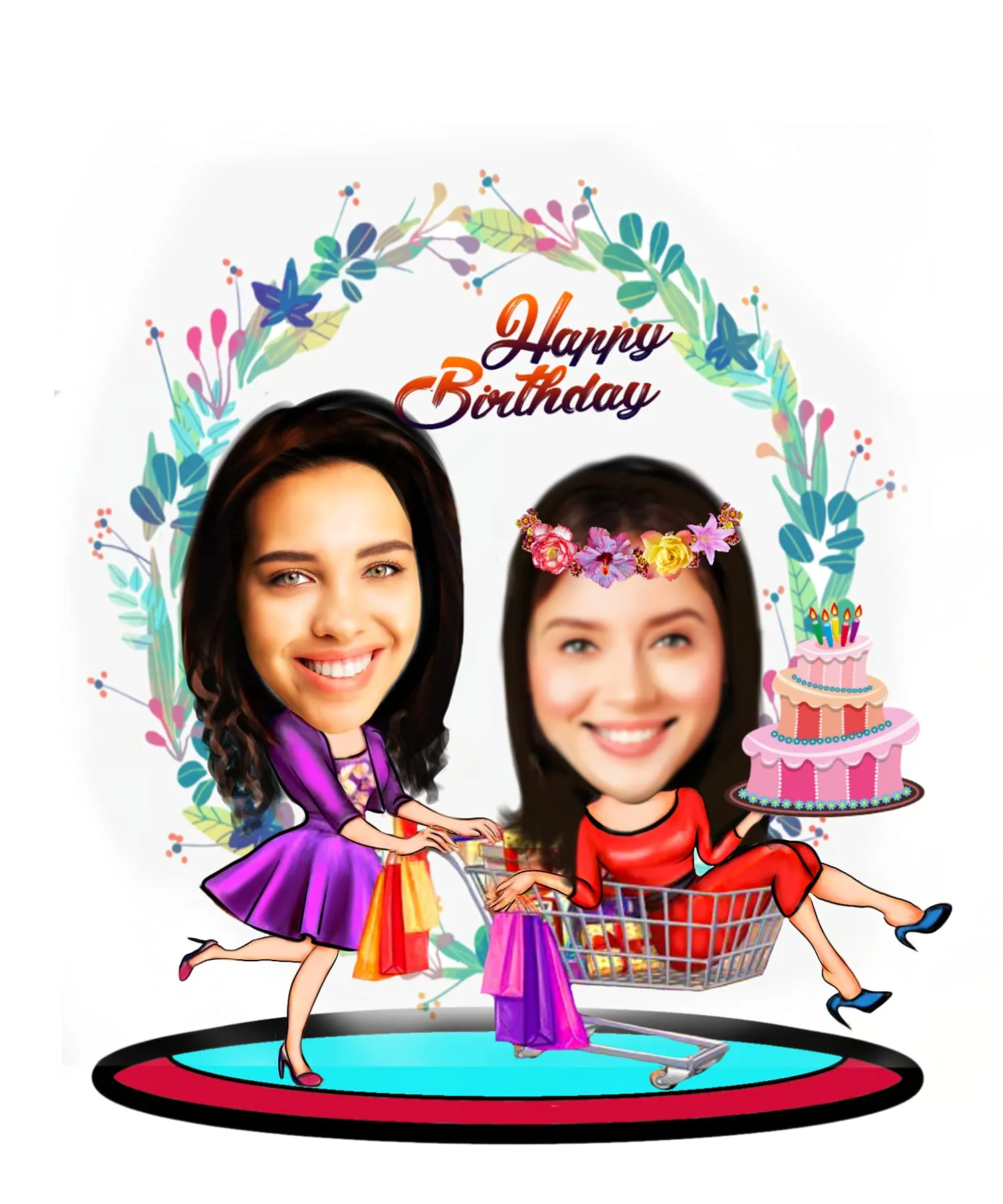 Adesh Anusaar™ Caricature Personalized Gifts for Best Friend Happy Birthday 2 Two Girl Wooden (9 x 6.5) AD140