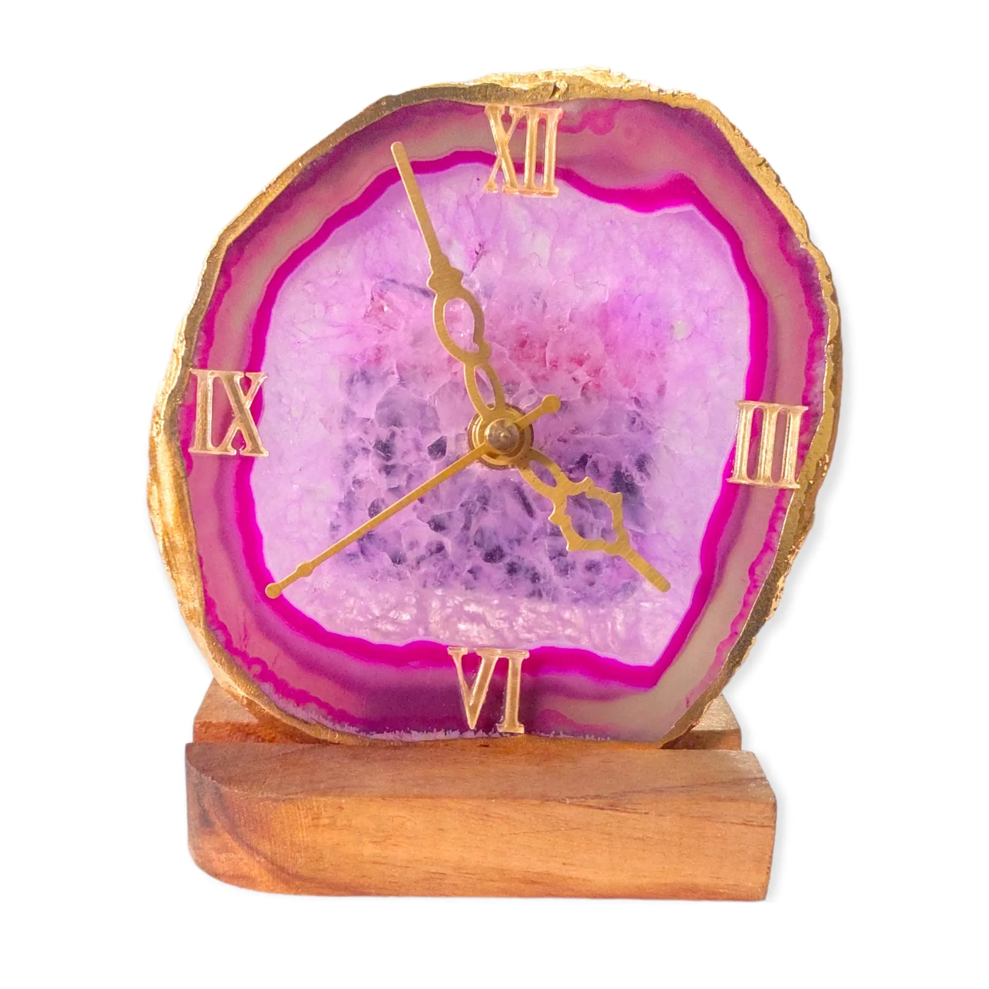 Agate Table Clock with Wooden Stand #06