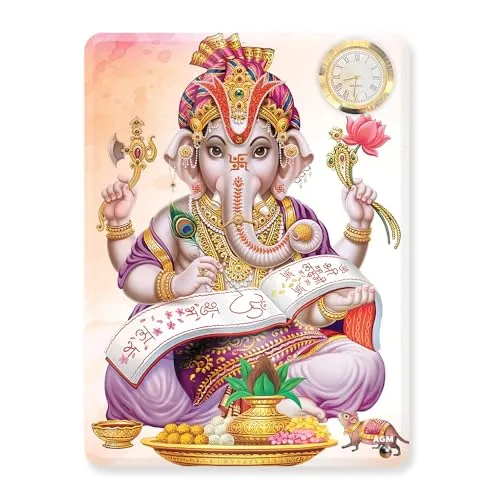 AGM Acrylic Ganesha Desktop Photo Stand with Small Clock 8x6 inches (Portrait), Table-top for Home, Office, Workspace, Shelf, Religious Gift for Special Occasions (PASTEL PURPLE, 3MM THICKNESS)