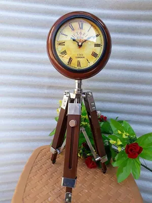 Ali Nauticals House Unique Nautical Mart 5 inch Wooden Table Clock with Adjustable Tripod Stand Heavy Quality (Brown)