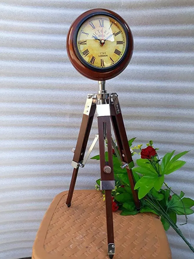 Ali Nauticals House Unique Nautical Mart 5 inch Wooden Table Clock with Adjustable Tripod Stand Heavy Quality (Brown)