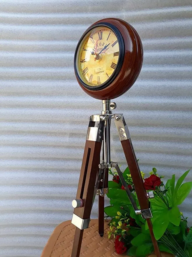 Ali Nauticals House Unique Nautical Mart 5 inch Wooden Table Clock with Adjustable Tripod Stand Heavy Quality (Brown)