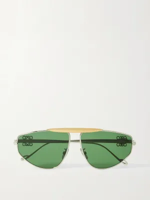 Aviator-style silver and gold-tone sunglasses