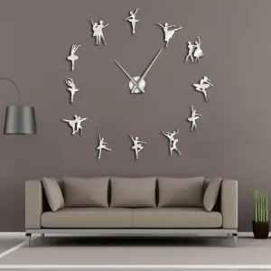 Ballerina Wall Art DIY Large Wall Clock Big Needles Frameless Giant Ballet Dancer Wall Clock Oversized Dancing Girls Clock Watch