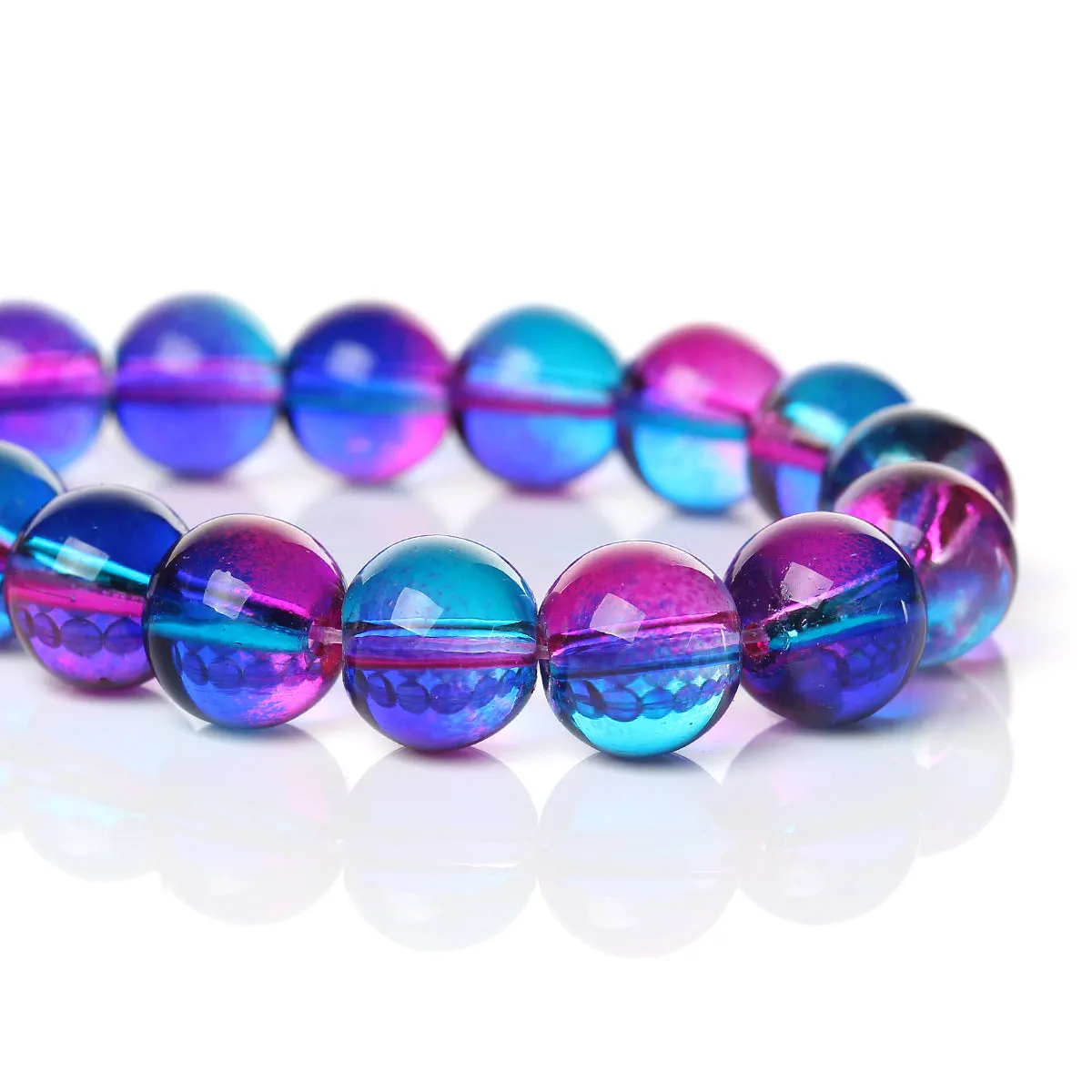 Beads Glass Round Transparent 10mm Strand 14.5 Blue Pink Purple