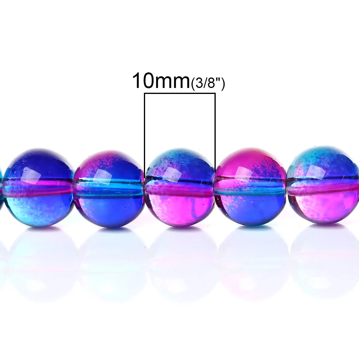 Beads Glass Round Transparent 10mm Strand 14.5 Blue Pink Purple