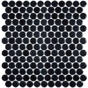 Black Circle - Glass Penny Round Mosaic Tile