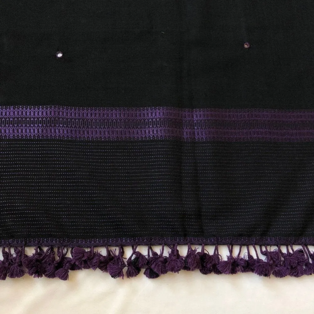 Black with Purple Hues Handwoven Cotton Stole