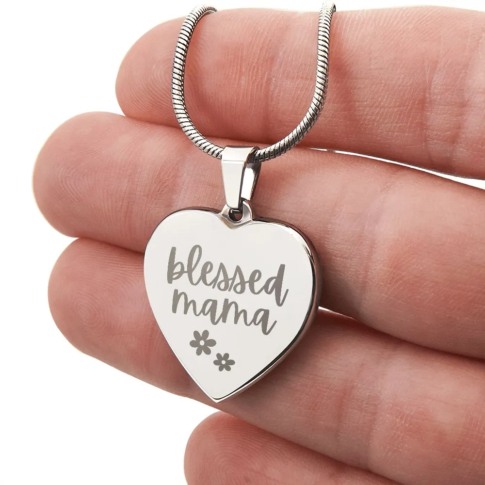 Blessed Mama Custom Engraved Heart Pendant Necklace For Mother's Day