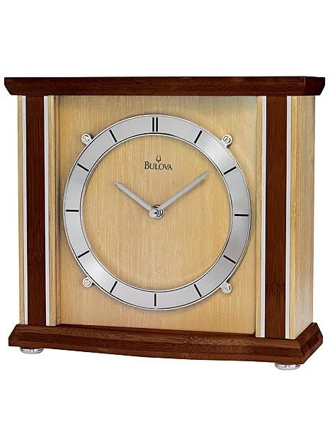 Bulova Emporia Mantel Clock - Solid Bamboo Case - Walnut & Natural Finish