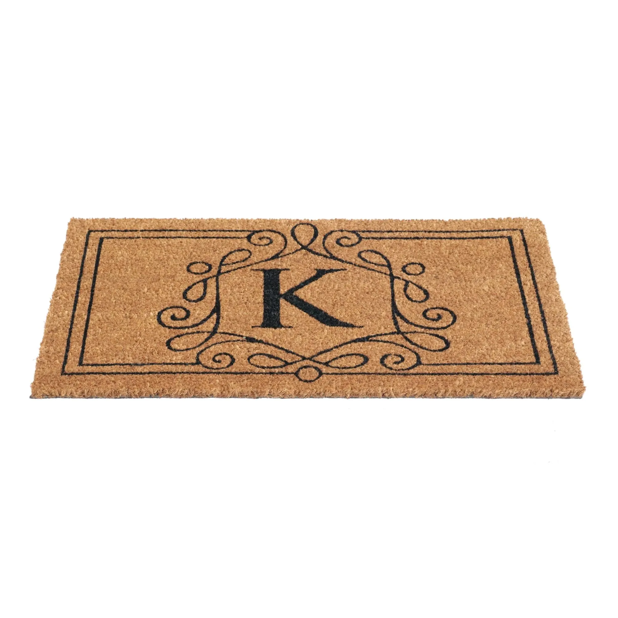 Custom Initial Coir Doormat with Elegant Swirl Border Design