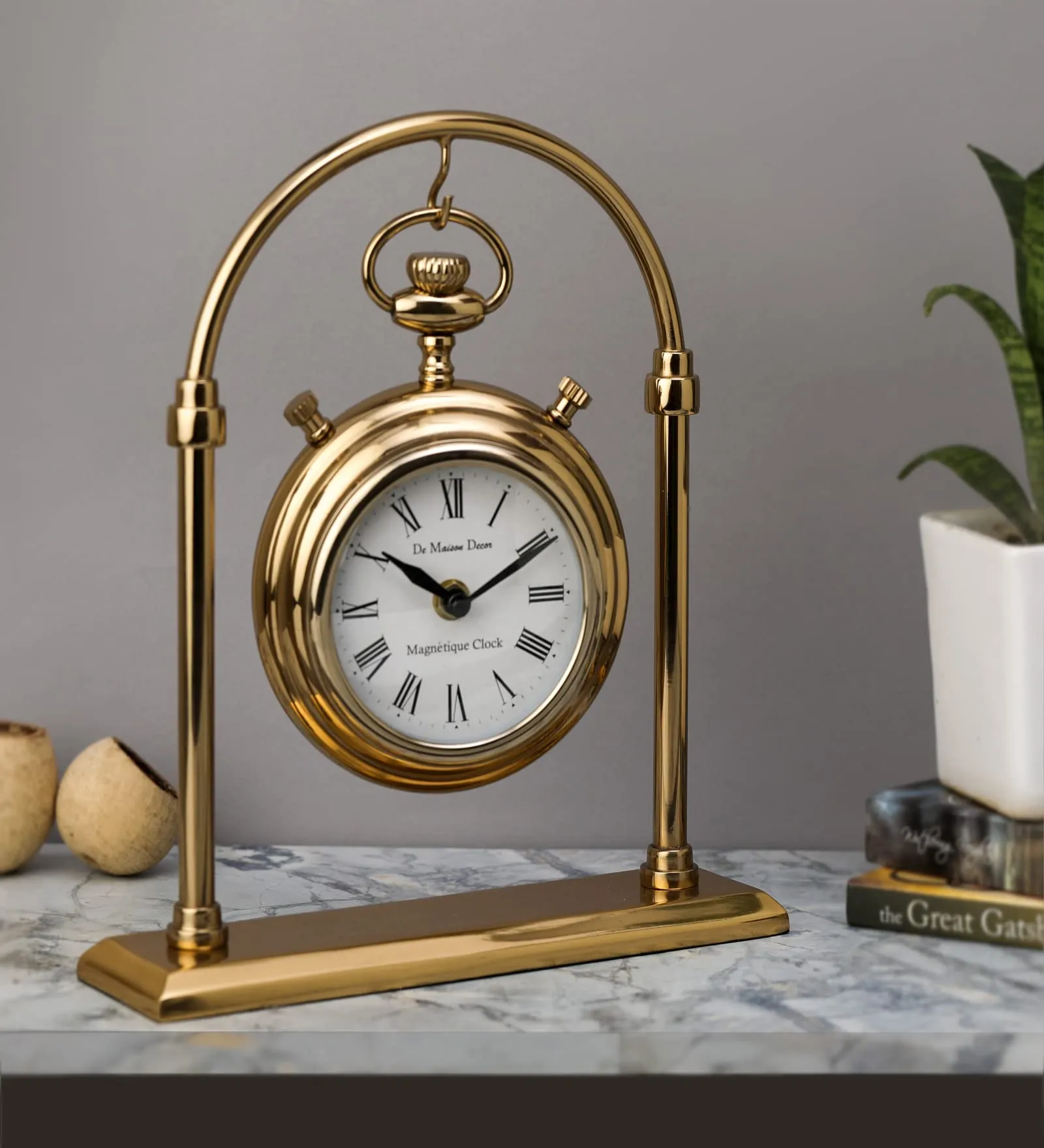 Decor de Maison Handcrafted Archway Time Piece (Gold Colour) Aesthetic Table Clock for Office Desk Centre Table Living Room Dining Room Bedroom (11 inches Height)