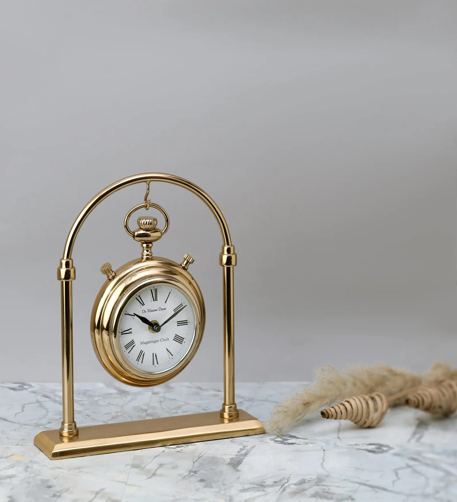 Decor de Maison Handcrafted Archway Time Piece (Gold Colour) Aesthetic Table Clock for Office Desk Centre Table Living Room Dining Room Bedroom (11 inches Height)