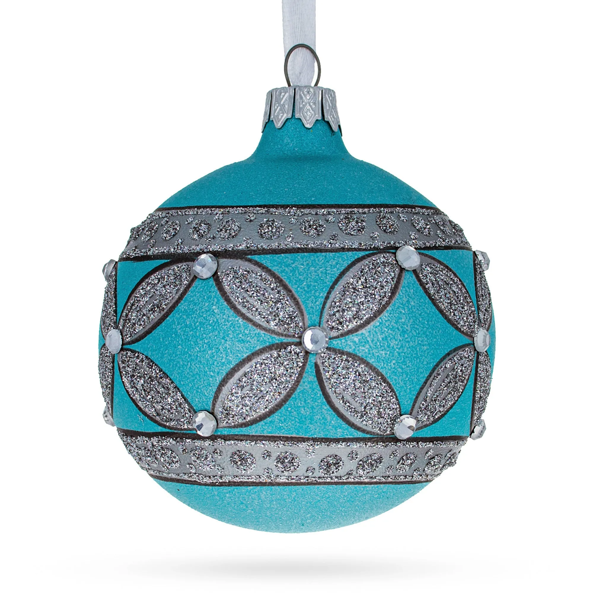 Exquisite Craftsmanship: American Art Nouveau Cross With Diamonds Blown Glass Ball Christmas Ornament 3.25 Inches