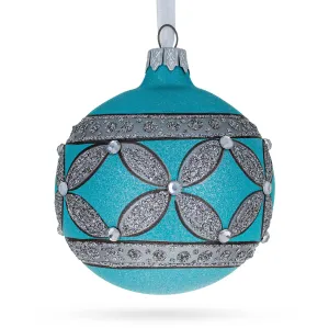 Exquisite Craftsmanship: American Art Nouveau Cross With Diamonds Blown Glass Ball Christmas Ornament 3.25 Inches