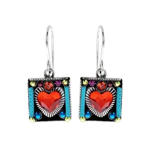 Firefly Designs Vibrant Red Crystal Heart Earrings