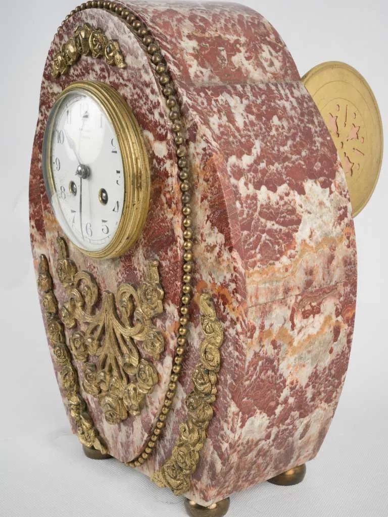 French red marble mantle clock and garnitures 13"