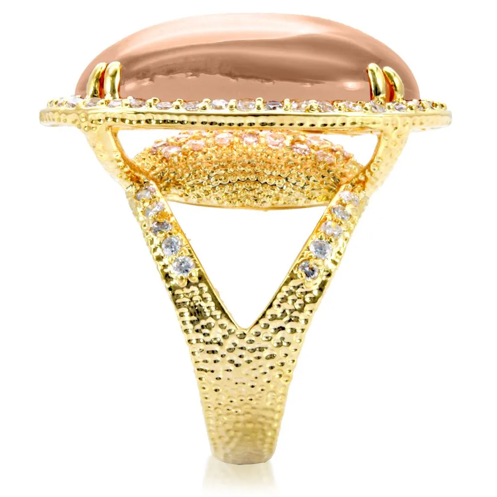 Gold Brass Ring with Synthetic Synthetic Glass in Champagne for Women Style 1W056