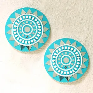 Handcrafted Mud & Mirror Wall Decor in Turquoise - Set of 2