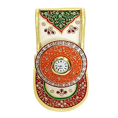 Handicraft Kingdom Designer Smart Mobile Bedside Holder Stand With Inbuilt Small Clock & Tile Clock For Bedroom Kitchen Bathroom Desktop & Office Table | Approx Size (4.5 Inch) & Wt (900 Gm) Pack Of 2