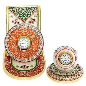 Handicraft Kingdom Designer Smart Mobile Bedside Holder Stand With Inbuilt Small Clock & Tile Clock For Bedroom Kitchen Bathroom Desktop & Office Table | Approx Size (4.5 Inch) & Wt (900 Gm) Pack Of 2