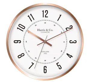 HARRIS & CO. CLOCKMASTERS Silent Sweep Noiseless Technology Wall Clock (12 Inch, Rose Gold Metal Frame, Model - Oxford Street in Rose) Analog