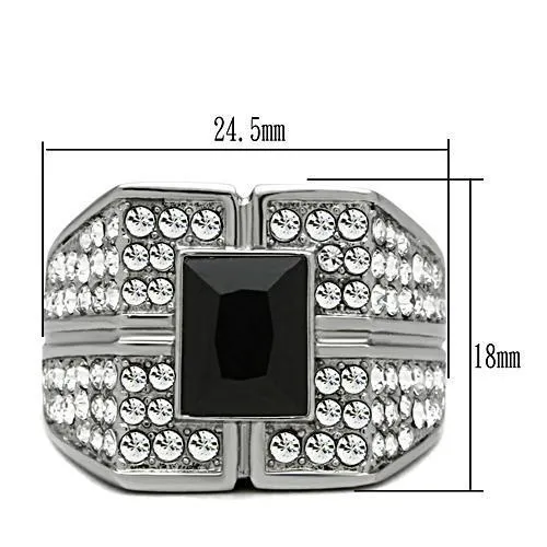 High polished (no plating) Stainless Steel Ring with Synthetic Synthetic Glass in Jet for Women Style TK320