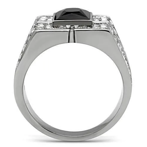 High polished (no plating) Stainless Steel Ring with Synthetic Synthetic Glass in Jet for Women Style TK320