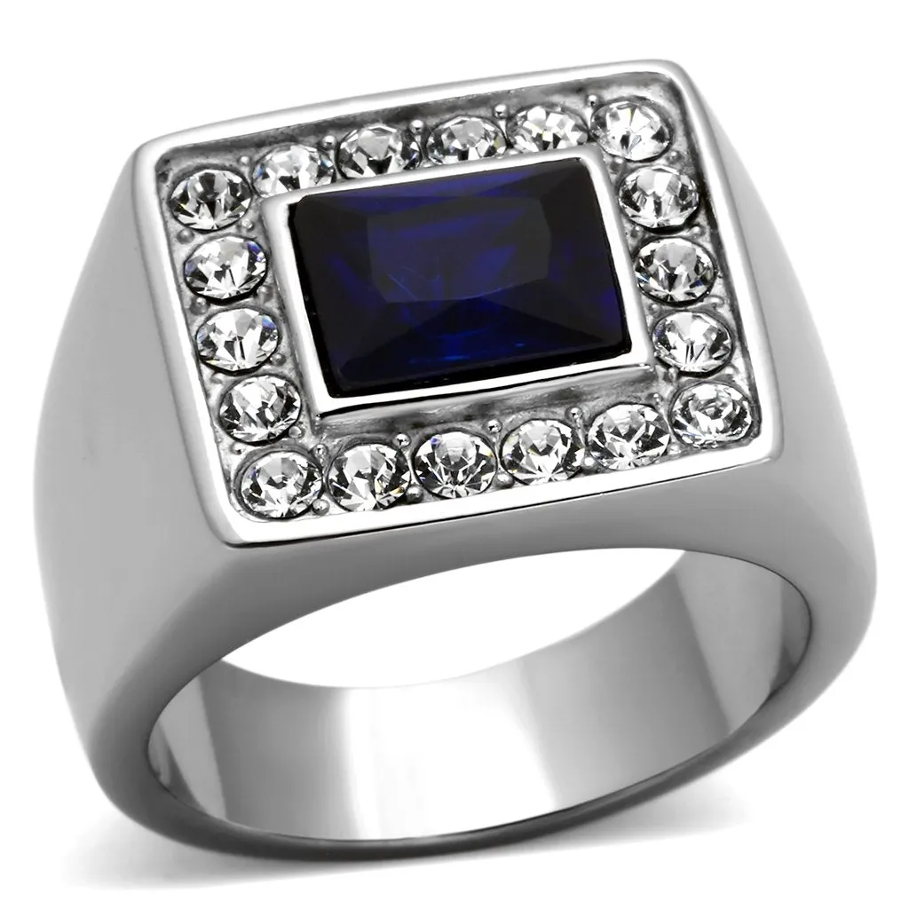 High polished (no plating) Stainless Steel Ring with Synthetic Synthetic Glass in Montana for Women Style TK1051