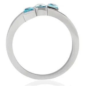 High polished (no plating) Stainless Steel Ring with Synthetic Synthetic Glass in Sea Blue for Women Style TK180