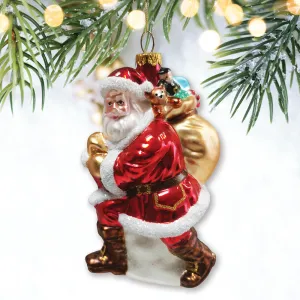 Holly Jolly Santa Claus with Gift Bag and Toys Ornament