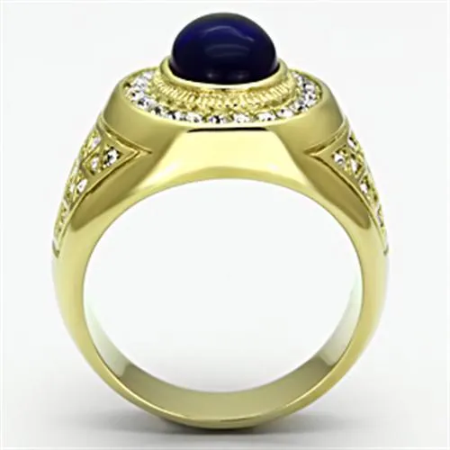 IP Gold(Ion Plating) Stainless Steel Ring with Synthetic Synthetic Glass in Montana for Women Style TK720