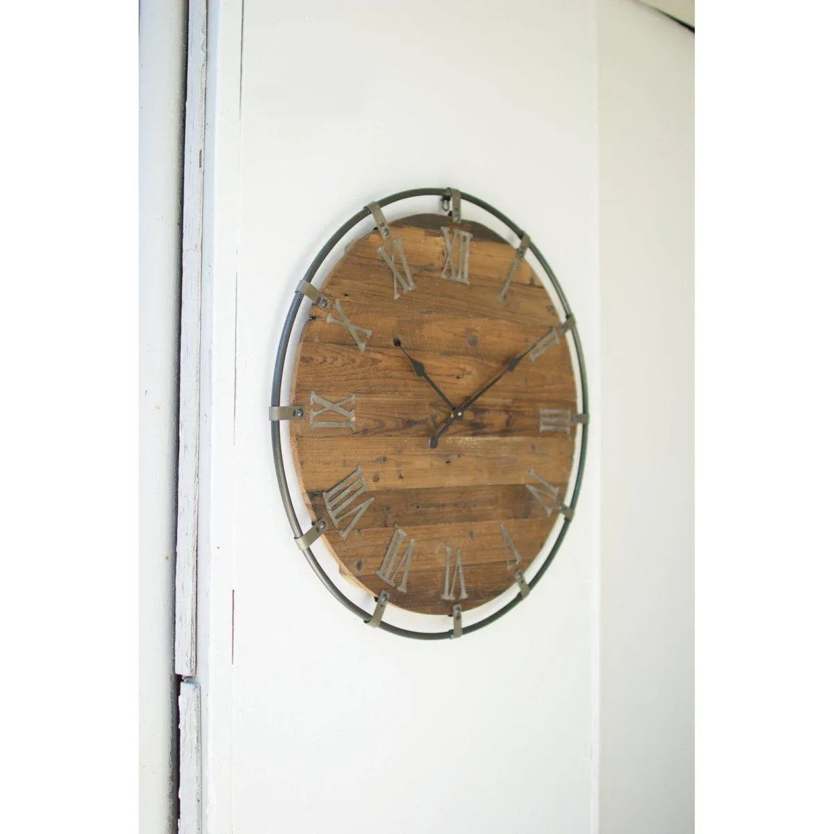 Kalalou - WOODEN WALL CLOCK WITH METAL FRAME - CLL2256