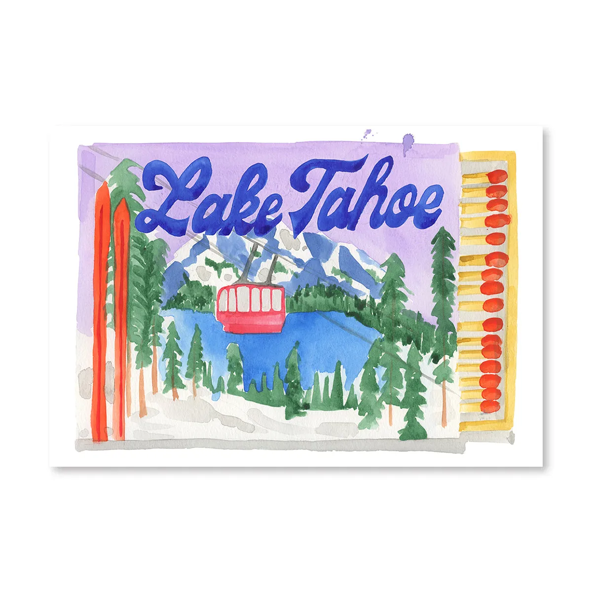 Lake Tahoe Ski Matchbook Illustration Print