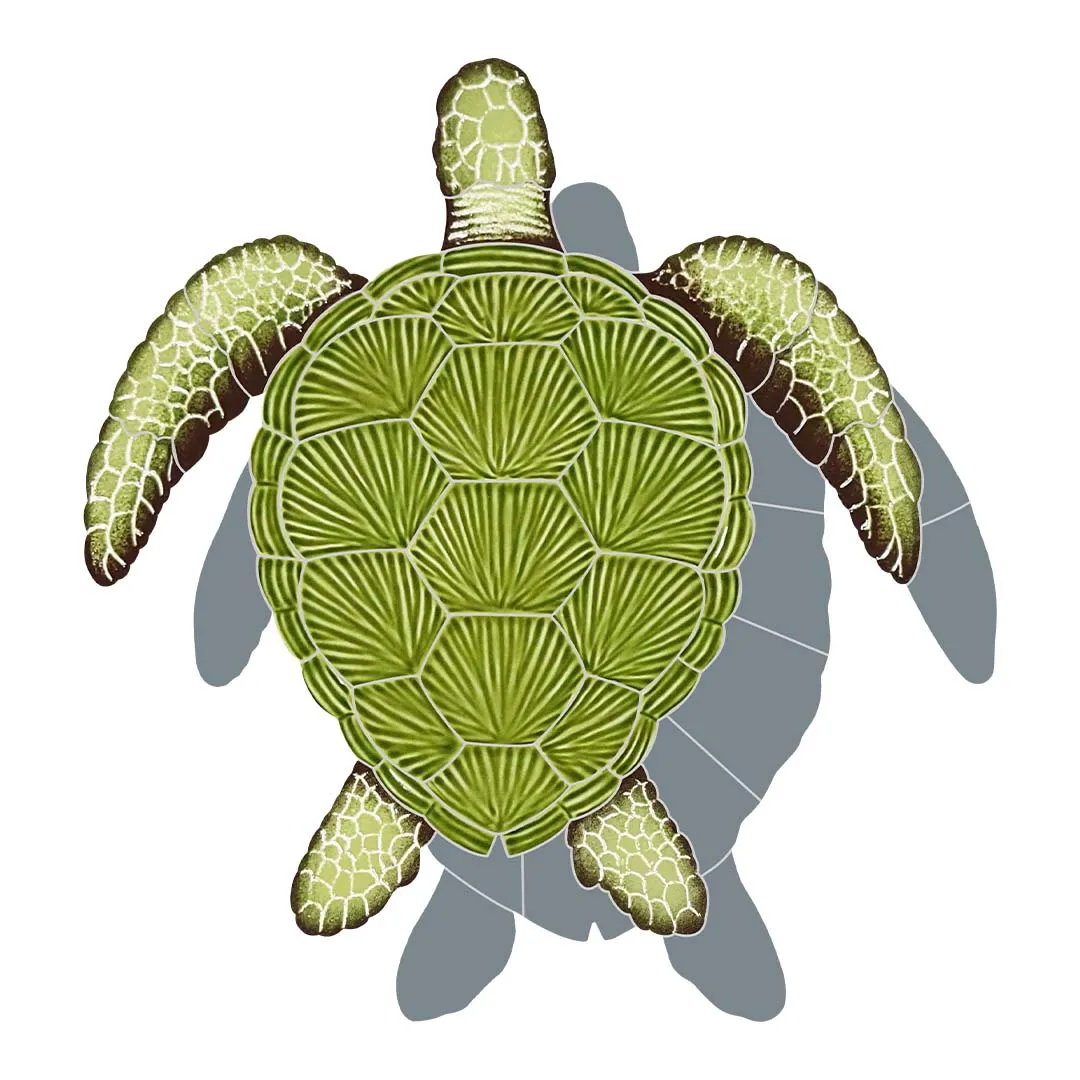 Loggerhead Turtle - Green w/Shadow - Pool Mosaic