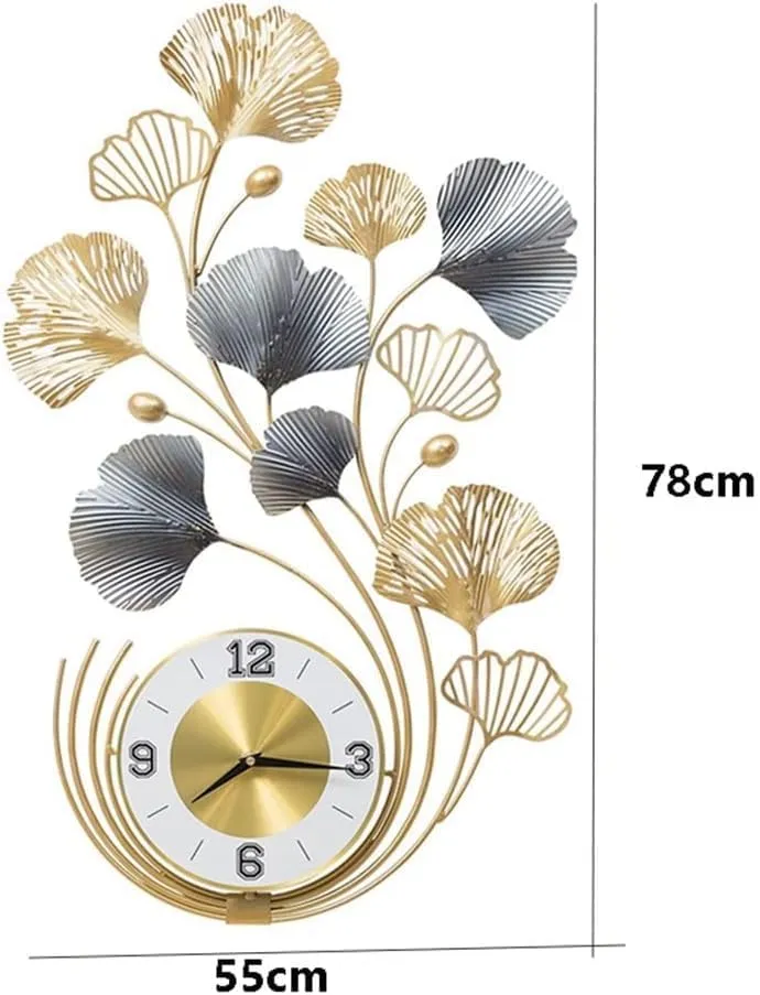 Metal Ginkgo Leaf Wall Clock Living Room Decorative Wall Clock Modern Design Wall Clock (Gold) 32 Inch - Analog