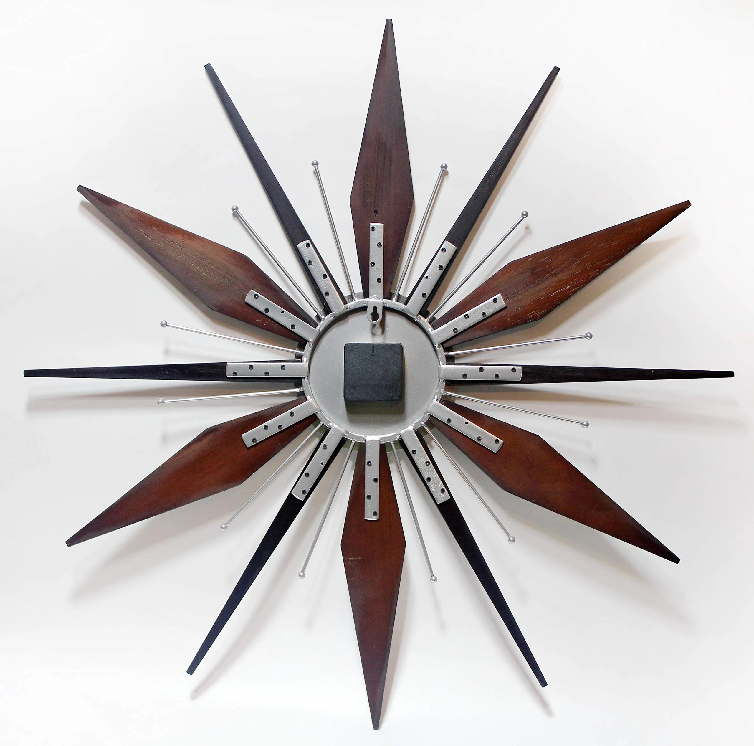 Mid century Mantle Clock Starburst Wall Clock Large 30 inch Midcentury Modern Wall Clock Unique Modern Design Sunburst Clock Mid Century Wall Decor for Living Room, Kitchen, Bedroom Walnut Wall Clock