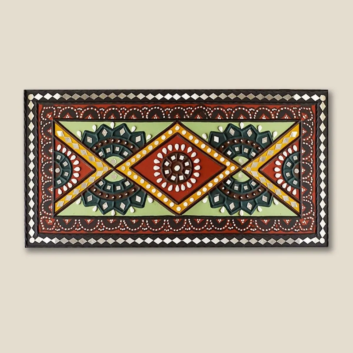 Mud Art Wall Hanging in Traditional Green & Brown