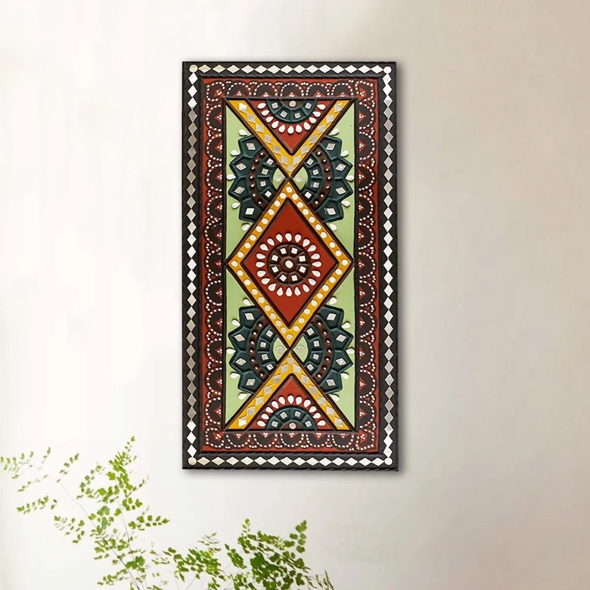 Mud Art Wall Hanging in Traditional Green & Brown