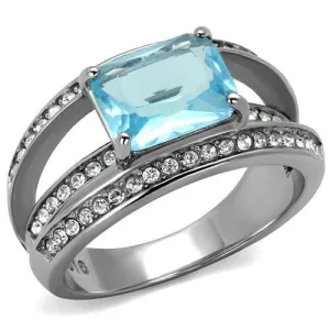 No Plating Stainless Steel Ring with Synthetic Synthetic Glass in Sea Blue for Women Style TK2608