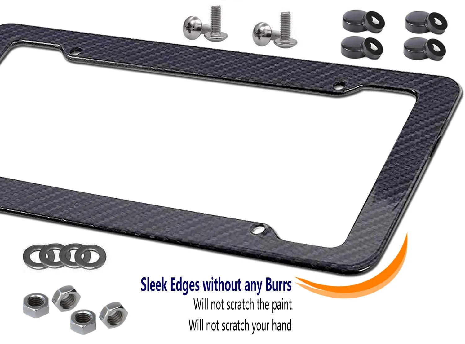 Noa Store Carbon Fiber Style License Plate Frames Front & Rear 2pc Set with Fasteners