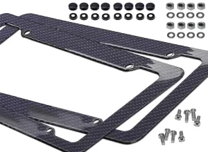 Noa Store Carbon Fiber Style License Plate Frames Front & Rear 2pc Set with Fasteners