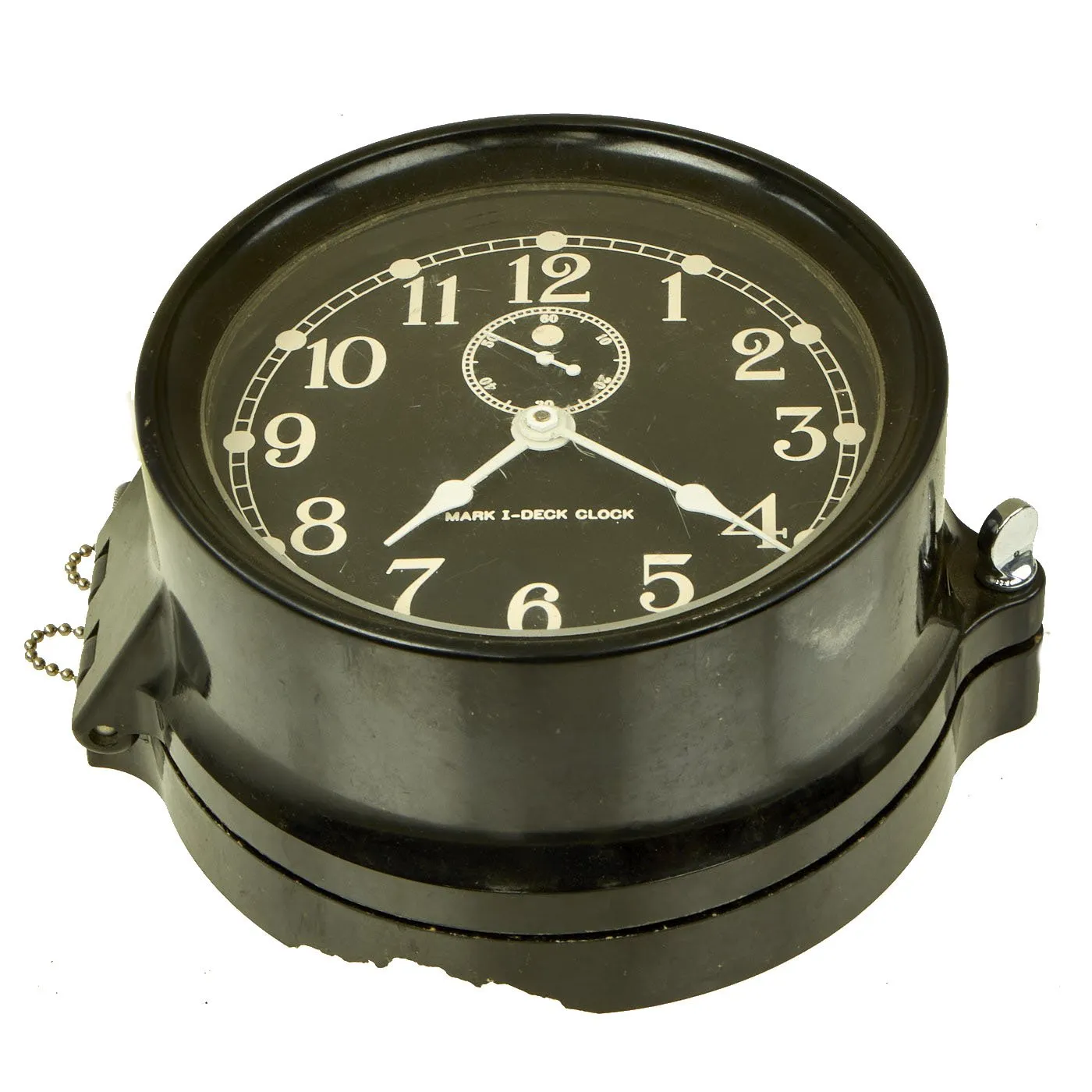 Original WWII Era U.S. Navy Type Mark I Deck Clock by M. Low With Chelsea Winding Key - Fully Functional